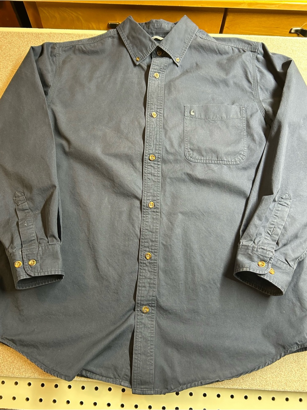 Carhartt Dark Blue Button-Down Heavy Duty Work Shirt,‎ XL